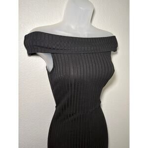 Black Ribbed Off-the-Shoulder Romper - Size S